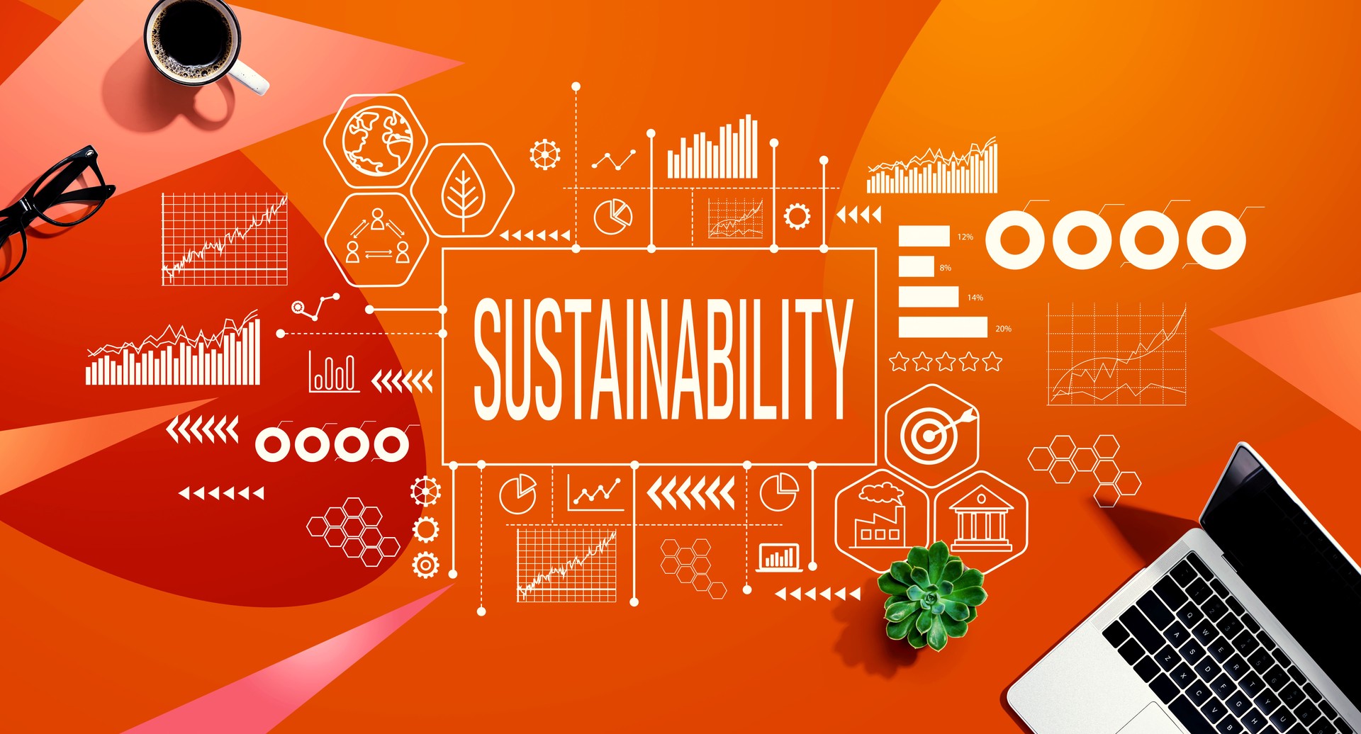 Sustainability theme with a laptop computer
