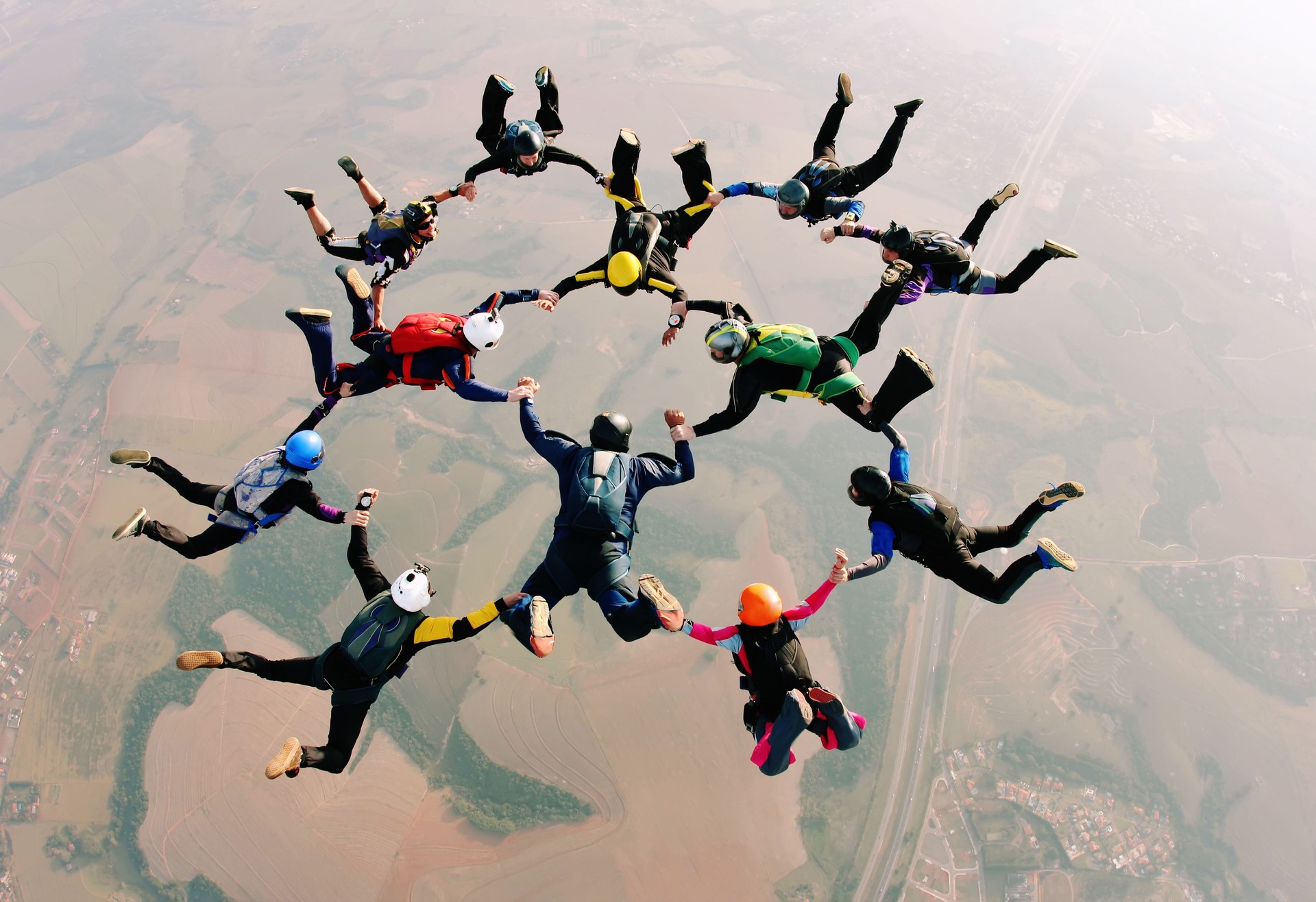 Skydive team making a formation